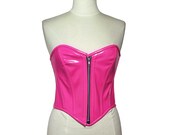 Hot Pink Metallic Strapless Corset: Steel Boned PVC Bustier Top, renaissance corset, waist cincher
