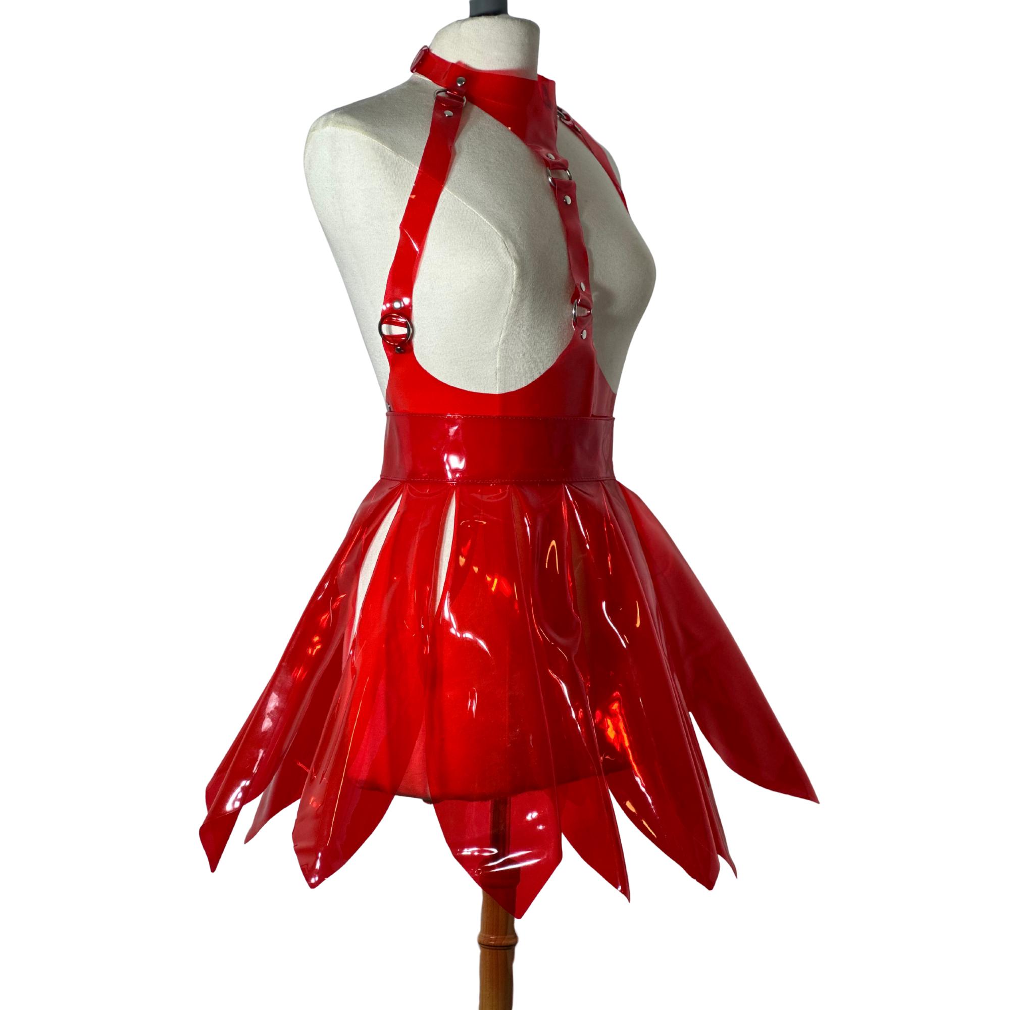 Red PVC Harness Dress Choker, Patent Vinyl Rave Outfit, Goth O Ring ...