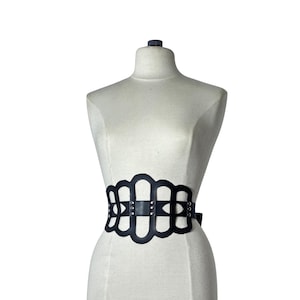Schwarzer Kunstleder Korsett Gürtel Breiter Taillen Cincher Geometrischer Ausschnitt Gothic Mode Accessoire
