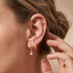 18 kt gold filled CZ-oorstapeloorbellen, sierlijke Huggie-oorbellen, minimalistische multi-piercing-sieraden, cadeau voor haar