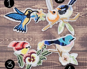 Embroidered Bird Patches with Flowers – Applique for Bags, Purses