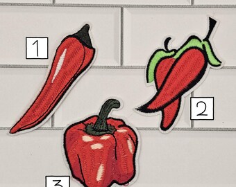 Embroidered Chili and Bell Pepper Patches – Red Vegetable Appliques