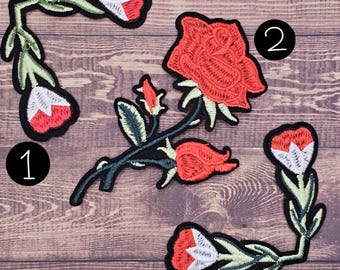 Large Red Rose Embroidered Patches – Floral Applique Decoration