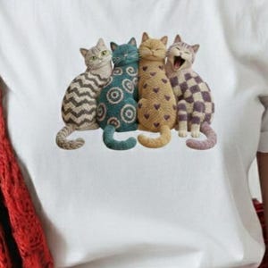 Gatos de patchwork PNG, sublimación 4500x5400, DTF retro para amantes de los gatos