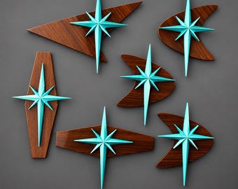 Atomic Starburst Magnet, Mid Century Modern Magnet, Retro Wood Look Decor, Atomic Age Kitchen Magnet