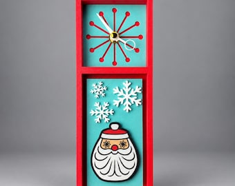 Starry Eyed Santa Clock, Retro Christmas Clock, Mid Century Holiday Decor, Vintage Inspired Santa, Tabletop Wall Clock, Holt Howard Inspired