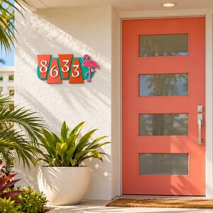 Pinkie Personalized Address Sign, Mid Century Modern House Numbers, Custom Acrylic Address Plaque, Retro MCM Outdoor Decor 画像 2