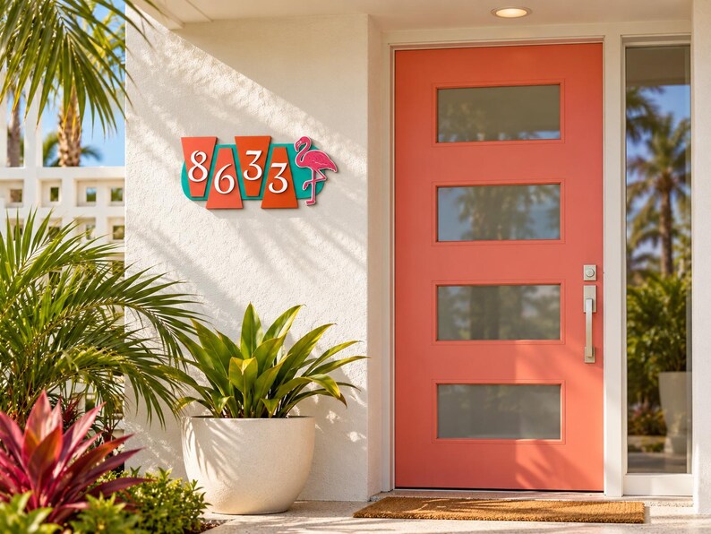 Pinkie Personalized Address Sign, Mid Century Modern House Numbers, Custom Acrylic Address Plaque, Retro MCM Outdoor Decor 画像 2