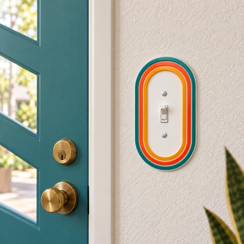 AtomCat Covers, Retro Light Switch Cover, Mid Century Modern Outlet Cover, Custom Acrylic Wall Plate, MCM Home Decor image 1