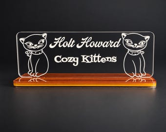 Étiquette d'étagère Holt Howard Cozy Kitten | Panneau décoratif en céramique style Mid-Century | Décoration vintage de collection