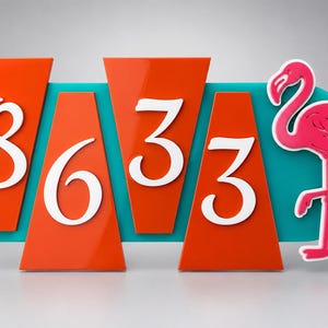 Pinkie Personalized Address Sign, Mid Century Modern House Numbers, Custom Acrylic Address Plaque, Retro MCM Outdoor Decor 画像 1