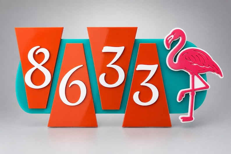 Pinkie Personalized Address Sign, Mid Century Modern House Numbers, Custom Acrylic Address Plaque, Retro MCM Outdoor Decor 画像 1