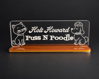 Étiquette d'étagère Holt Howard Chat Caniche | Panneau décoratif en céramique style Mid-Century | Décoration vintage de collection