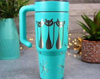 Atomic Teal Tumbler – Mid Century Modern Travel Mug – 30oz Stainless Steel Cup – Retro MCM Gift