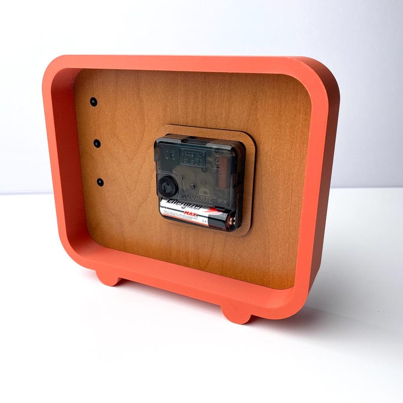 Block Clock Retro Table Clock, Mid Century Modern Desk Clock, Wood Grain Clock Face, Atomic MCM Decor, Vintage Inspired Clock image 6