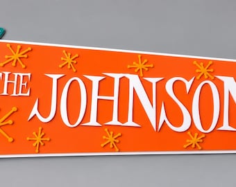 Atomic Hospitality Personalized Martini Sign, Mid Century Modern Acrylic Welcome Sign, Custom Family Name Sign, Indoor Outdoor Wall Art