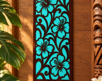 ModBlock Island Flower Panel, Mid Century Modern Hawaiian Wall Art, Hibiscus Tropical Decor, Retro Atomic Wall Panel