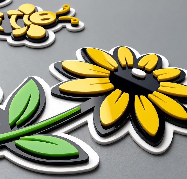 Sunny Bee Welcome Sign, Bee Wall Decor, Sunflower Welcome Sign, Retro Spring Decor, Layered Acrylic Entryway Sign 画像 5