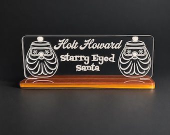 Étiquette d'étagère Holt Howard Père Noël aux yeux étoilés | Panneau décoratif en céramique style Mid-Century | Décoration vintage de collection