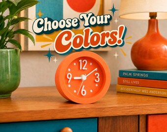 AtomCat Dot Clock | Mid Century Modern Desk Clock | Retro Customizable Tabletop Clock | Atomic MCM Decor