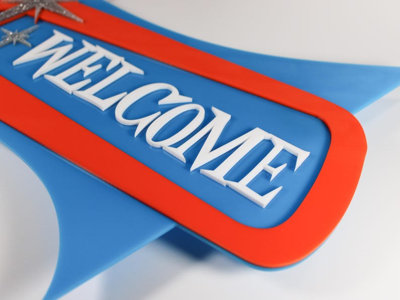 Panneau de bienvenue Starlite – Plaque de porte rétro atomique en acrylique – Panneau d'adresse personnalisé style moderne du milieu du siècle – Décoration murale intérieure/extérieure image 2