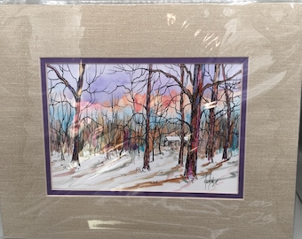 Original Signed and Double Matted Kukin Landscape Watercolor