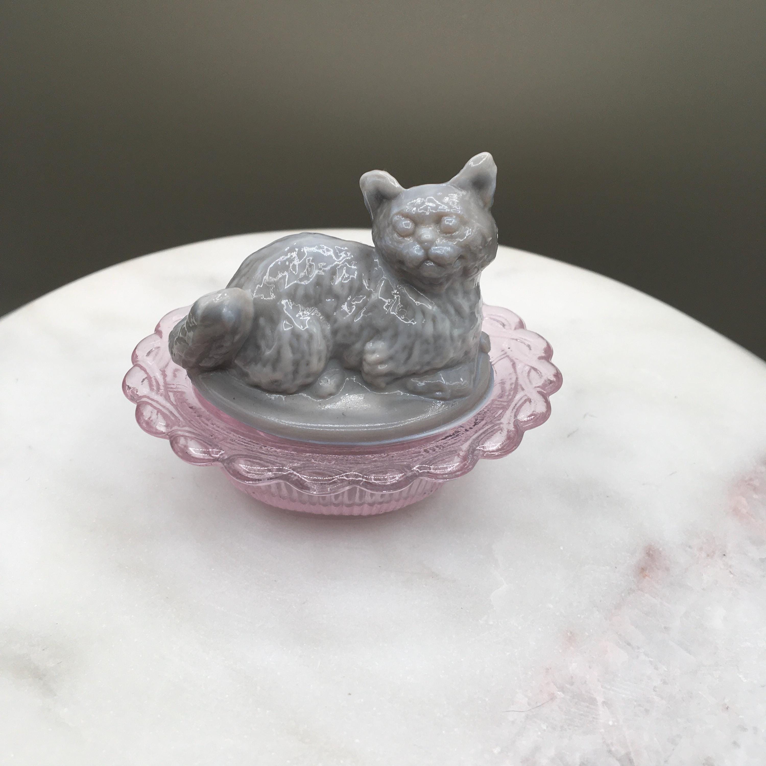Vintage Glass Cat in Nest - Etsy