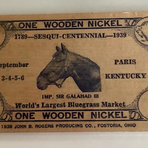 1939 Paris Kentucky Wooden Nickel • Sesqui‑Centennial Token • Vintage KY Horse Souvenir