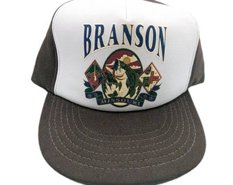 Vintage Branson Missouri Fish Hat Adjustable Back Brown Snapback Trucker Cap Dad