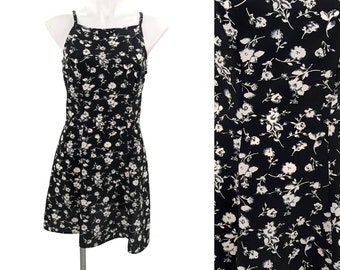 Vintage 90s Frederick's of Hollywood Black White Floral skater dress