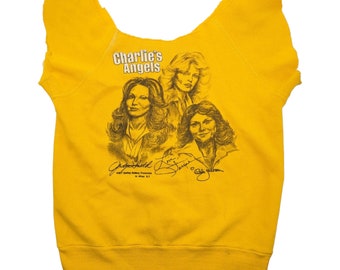 Vintage 1977 Charlie's Angels golden yellow sweatshirt tank top shirt womens XS Farrah Fawcett