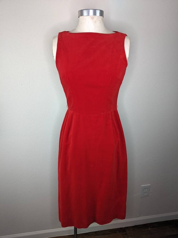 Vintage 1950s red velvet pencil wiggle dress XS