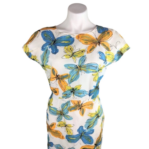 Vintage 50s 60s Watercolor Butterfly Novelty Prin… - image 3