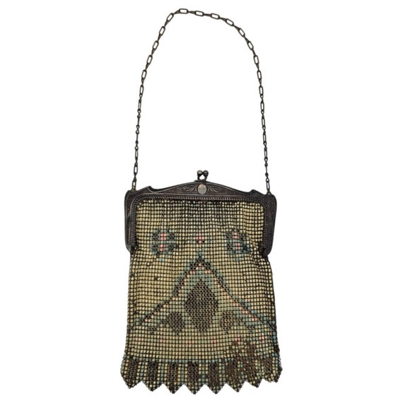 Antique Art Deco 1920s Whiting Davis Enamel Mesh Chainmail Purse