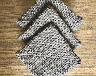 Agarraderas de lana de 3 capas hechas a mano – Juego de cocina rústico resistente al calor (juego de 3)