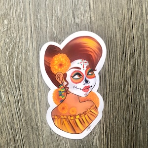 Marigold Day of the dead girl vinyl sticker- Halloween dia de los muertos sticker