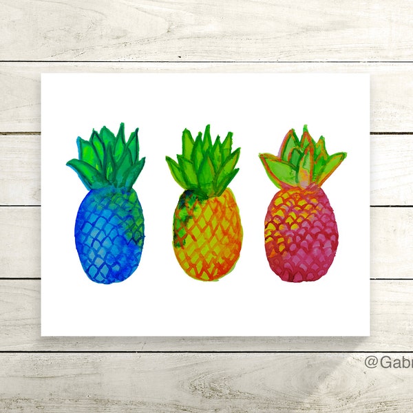 Pineapple Art Print - Rainbow Pineapples Original Art Print 5x7 size