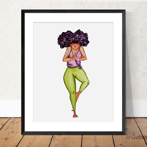 Original Art Print Afro Yoga Tree Pose