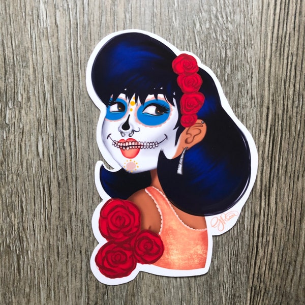 Day of the dead girl vinyl sticker- Halloween dia de los muertos sticker