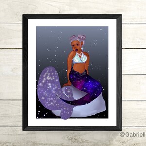Galaxy Black Mermaid Art Print - Holographic