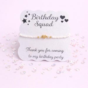 Multiple Personalised Sleepover Squad Bracelet | White Beads Gold Heart Party Favour