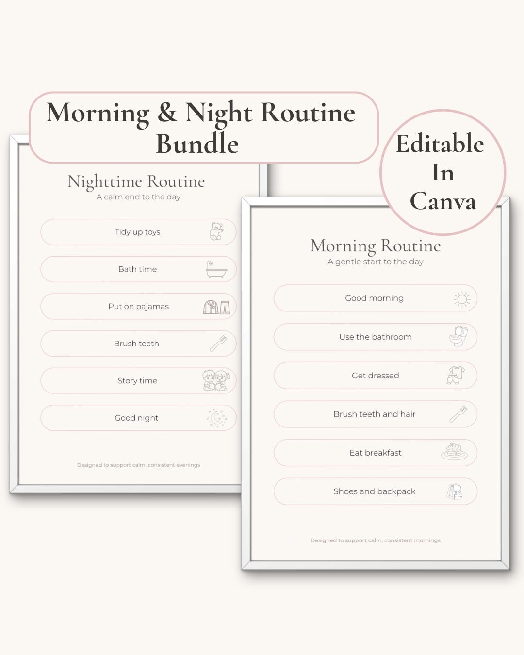 Morning And Night Routine Chart.pdf Kids Morning and Night Routine Chart Bundle | Editable Canva Template ...
