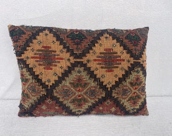Almofada lombar vintage feita à mão com tapeçaria de miçangas, estilo boho tribal do sudoeste.