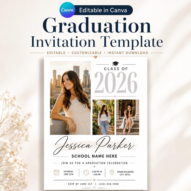 Personalized Photo Graduation Invitation Template With Modern ...