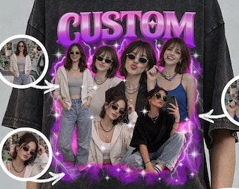 Custom shirt vriendin gezicht, grafische aangepaste foto, vintage comfort kleur T-shirt, jaren 90 stijl rap shirt, bootleg verjaardagscadeau, gepersonaliseerd cadeau