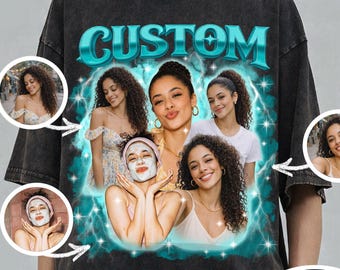 Comfortkleuren T-shirt met aangepaste foto, uniseks shirt, CUSTOM je eigen bootleg-idee hier, custom Boyfriend vintage grafische T-shirt jaren 90
