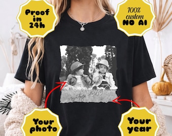 Vintage verjaardagsshirt met foto - gepersonaliseerd T-shirt met retroprint