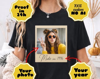 Vintage foto verjaardagsshirt - aangepast jaar, uniseks T-shirt in retrostijl