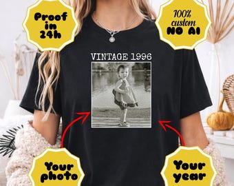 Op maat gemaakt vintage fotoshirt: gepersonaliseerd retro verjaardagsshirt