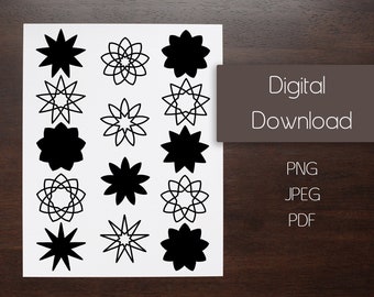 9-Pointed Star Digital Images / Clipart 9 Stars / Baha'i Logo / PNG files for Cricut